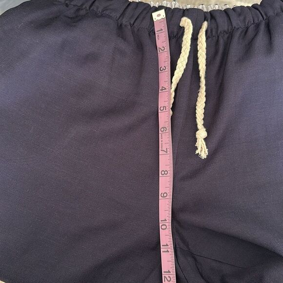 ZARA Women’s Navy Blue Rustic Linen Blend Drawstring Pants Size L - Picture 8 of 10